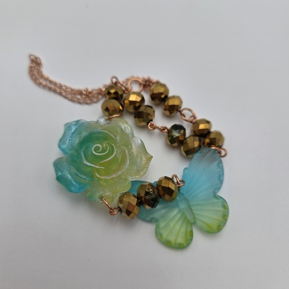 Handmade Green and Blue Butterfly car charm - Picture 3 of 4